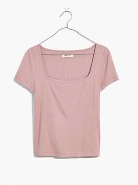 Madewell Pale Pink Ribbed Square Neck Crop Tee Top - Size L